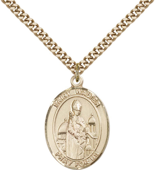 14kt Gold Filled St. Walter of Pontoise Pendant with 24 inch Gold Plate Heavy Curb Chain