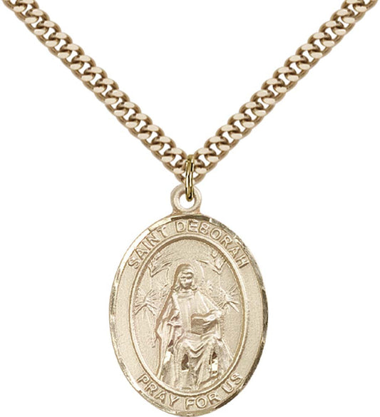 14kt Gold Filled St. Deborah Pendant with 24 inch Gold Plate Heavy Curb Chain