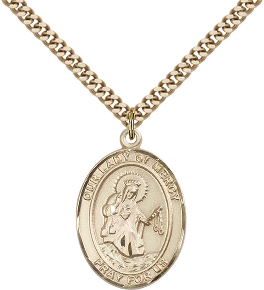14kt Gold Filled O/L of Mercy Pendant with 24 inch Gold Plate Heavy Curb Chain