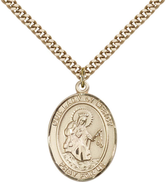 14kt Gold Filled O/L of Mercy Pendant with 24 inch Gold Plate Heavy Curb Chain