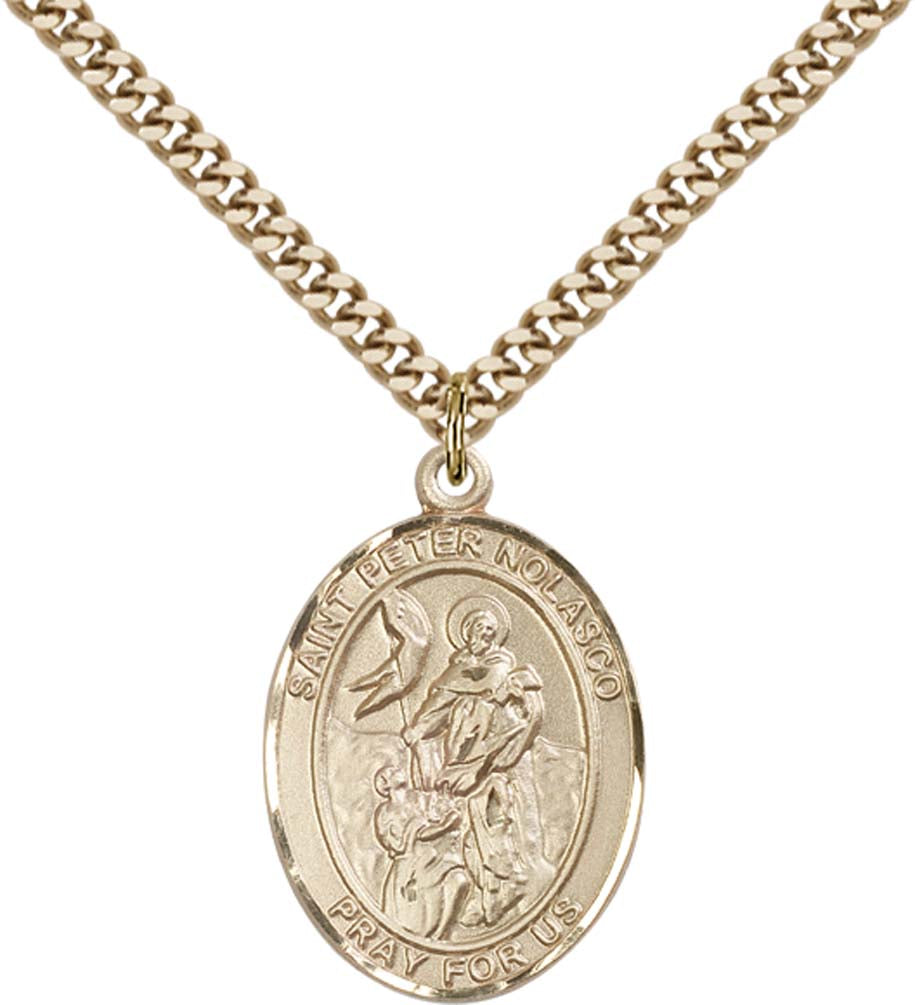 14kt Gold Filled St. Peter Nolasco Pendant with 24 inch Gold Plate Heavy Curb Chain