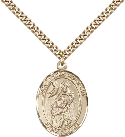 14kt Gold Filled St. Peter Nolasco Pendant with 24 inch Gold Plate Heavy Curb Chain