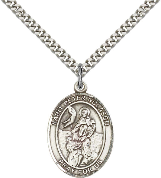 Sterling Silver St. Peter Nolasco Pendant with 24 Inch Light Rhodium Heavy Curb Chain