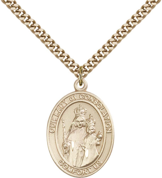 14kt Gold Filled O/L of Consolation Pendant with 24 inch Gold Plate Heavy Curb Chain