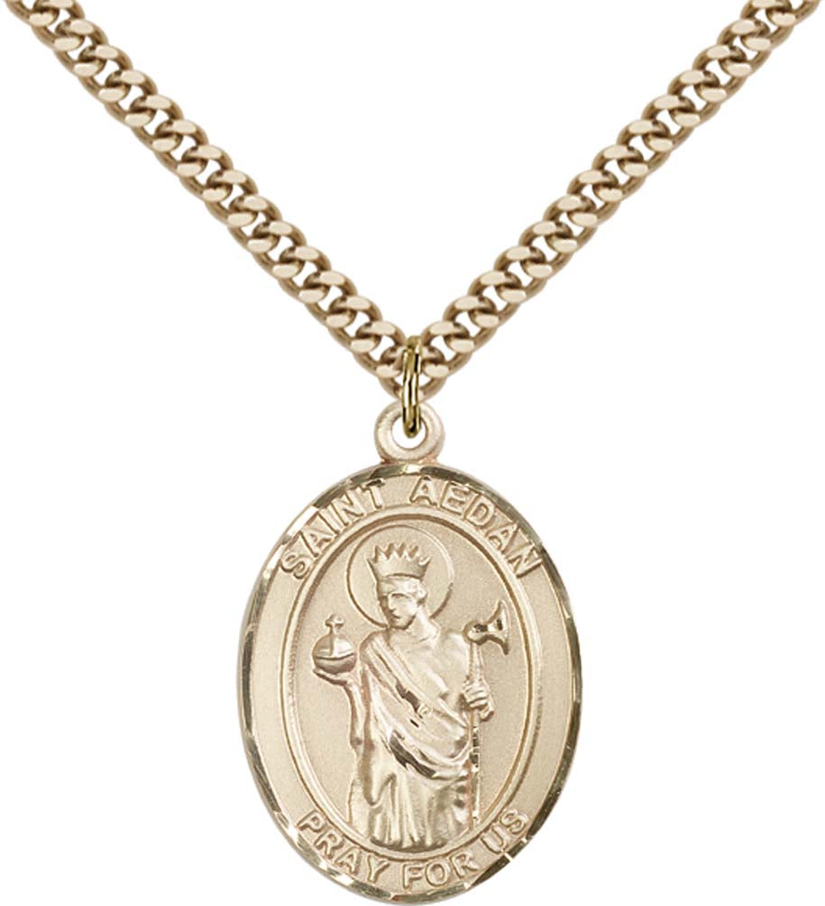 14kt Gold Filled St. Aedan of Ferns Pendant with 24 inch Gold Plate Heavy Curb Chain