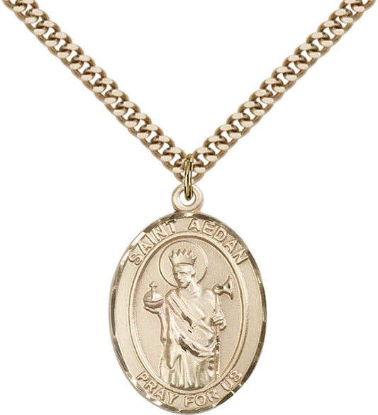14kt Gold Filled St. Aedan of Ferns Pendant with 24 inch Gold Plate Heavy Curb Chain