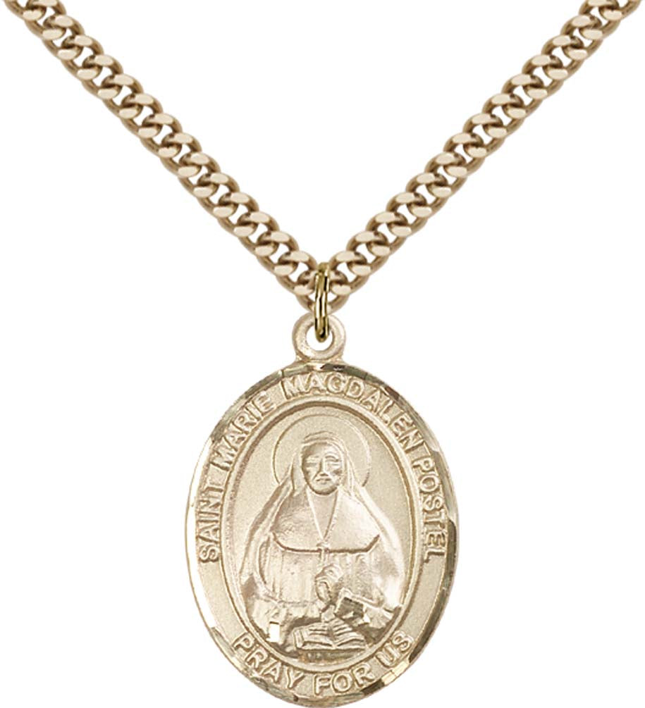 14kt Gold Filled Marie Magdalen Postel Pendant with 24 inch Gold Plate Heavy Curb Chain