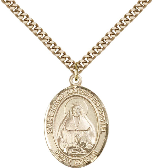 14kt Gold Filled Marie Magdalen Postel Pendant with 24 inch Gold Plate Heavy Curb Chain