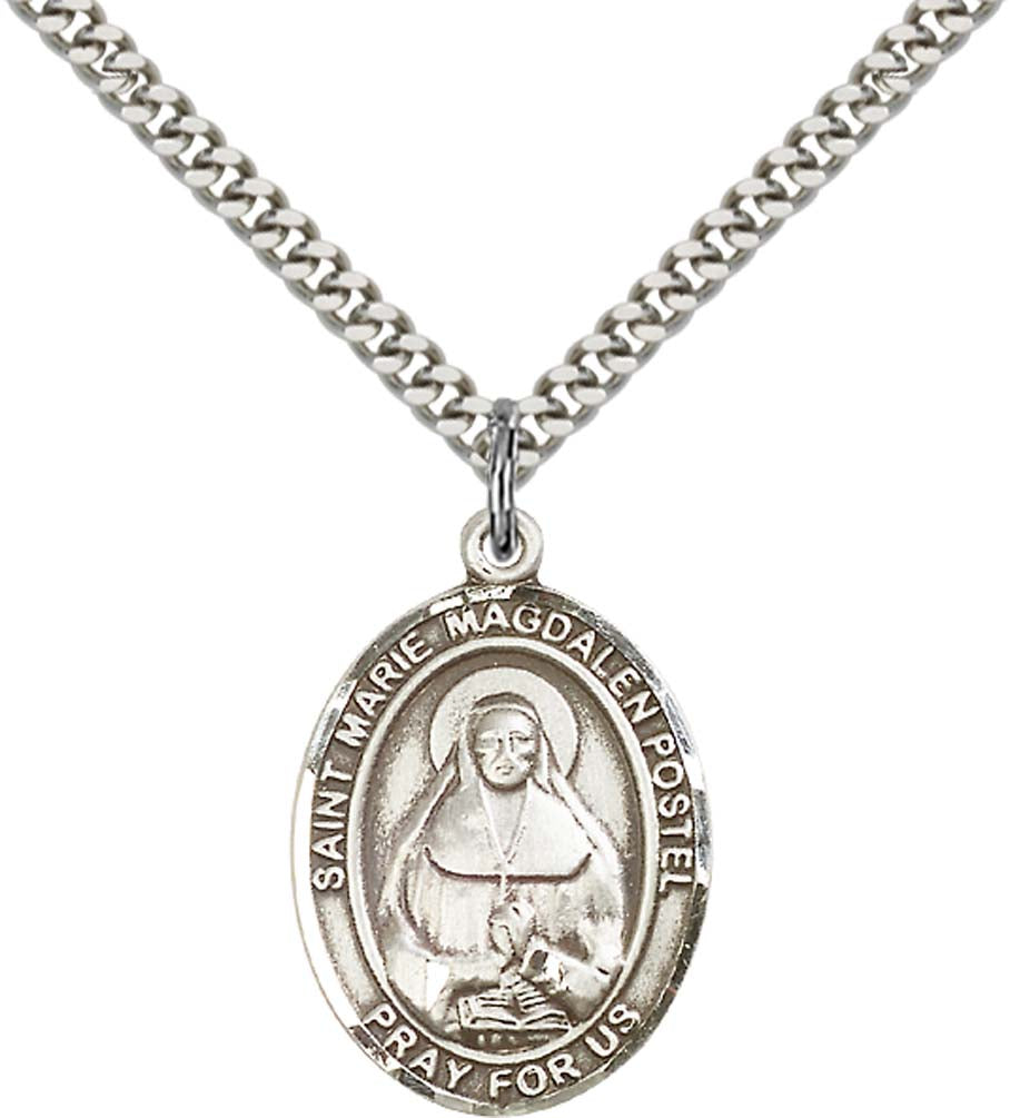 Sterling Silver Marie Magdalen Postel Pendant with 24 Inch Light Rhodium Heavy Curb Chain