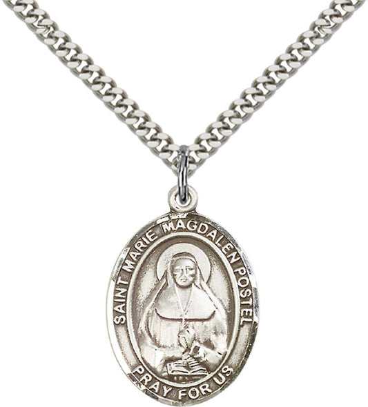 Sterling Silver Marie Magdalen Postel Pendant with 24 Inch Light Rhodium Heavy Curb Chain