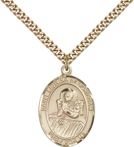 14kt Gold Filled St. Lidwina of Schiedam Pendant with 24 inch Gold Plate Heavy Curb Chain
