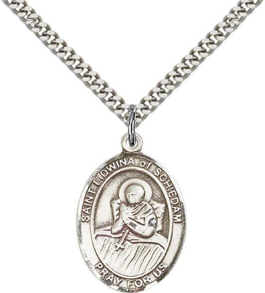 Sterling Silver St. Lidwina of Schiedam Pendant with 24 Inch Light Rhodium Heavy Curb Chain