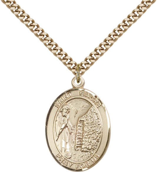 14kt Gold Filled St. Fiacre Pendant with 24 inch Gold Plate Heavy Curb Chain