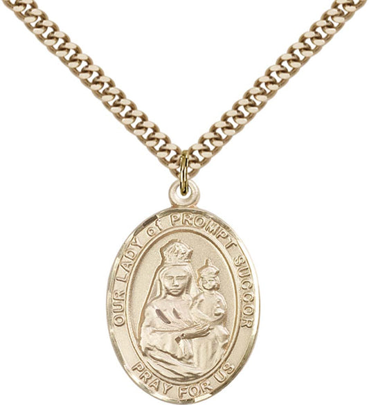 14kt Gold Filled O/L of Prompt Succor Pendant with 24 inch Gold Plate Heavy Curb Chain