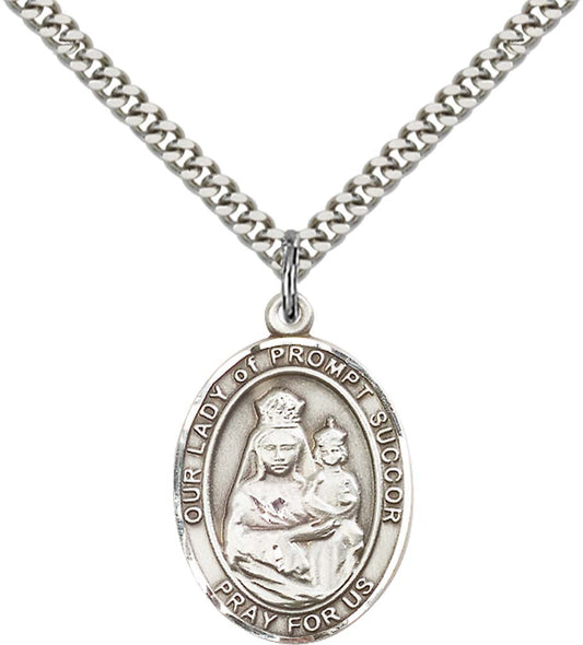 Sterling Silver O/L of Prompt Succor Pendant with 24 Inch Light Rhodium Heavy Curb Chain