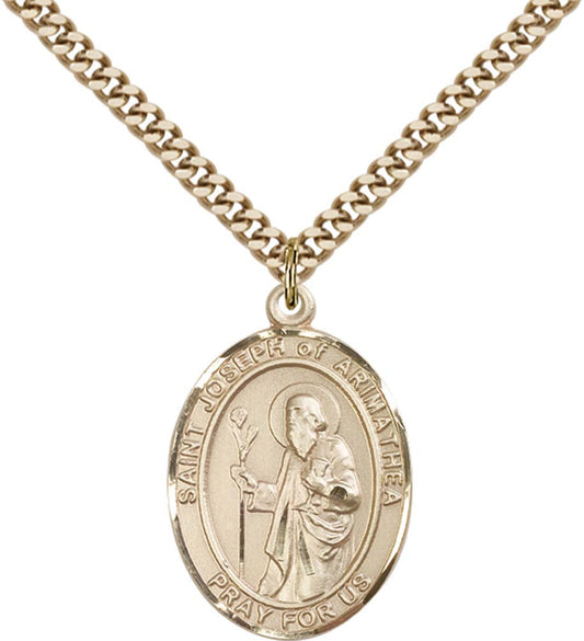 14kt Gold Filled St. Joseph Pendant with 24 inch Gold Plate Heavy Curb Chain - Large Saint Joseph of Arimathea