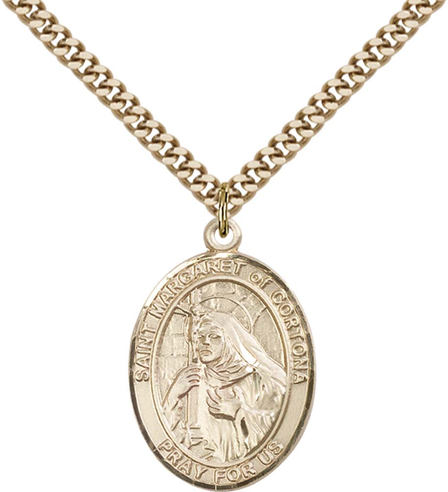 14kt Gold Filled St. Margaret of Cortona Pendant with 24 inch Gold Plate Heavy Curb Chain