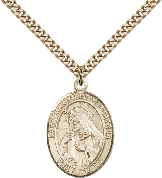 14kt Gold Filled St. Margaret of Cortona Pendant with 24 inch Gold Plate Heavy Curb Chain