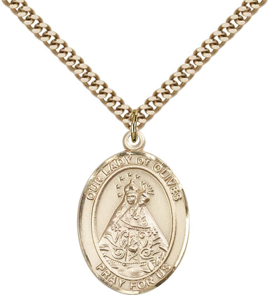 14kt Gold Filled O/L of Olives Pendant with 24 inch Gold Plate Heavy Curb Chain