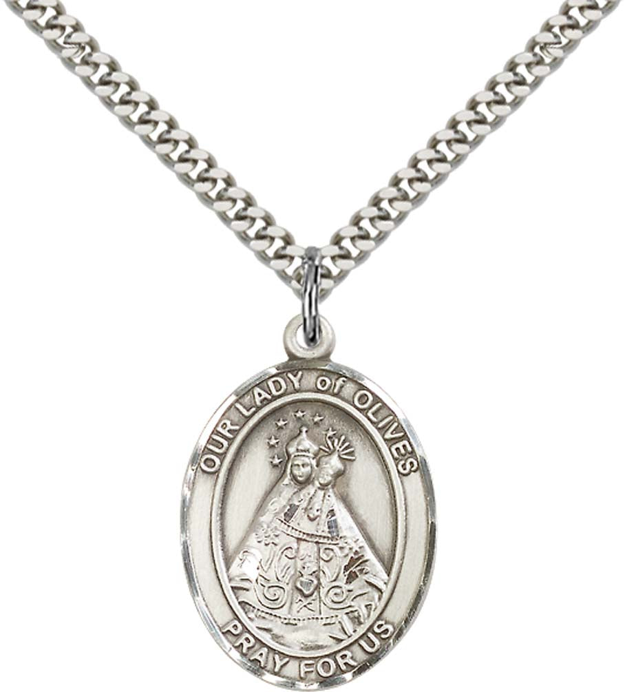 Sterling Silver O/L of Olives Pendant with 24 Inch Light Rhodium Heavy Curb Chain