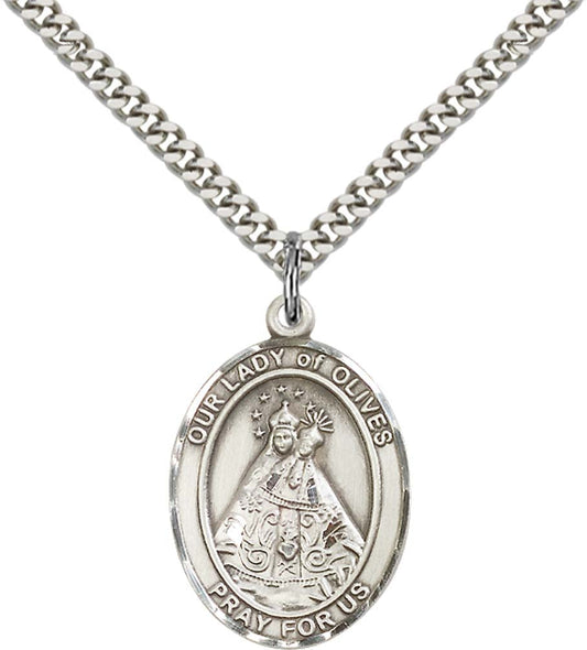 Sterling Silver O/L of Olives Pendant with 24 Inch Light Rhodium Heavy Curb Chain