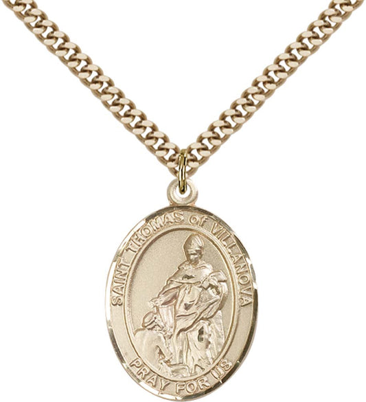 14kt Gold Filled St. Thomas of Villanova Pendant with 24 inch Gold Plate Heavy Curb Chain