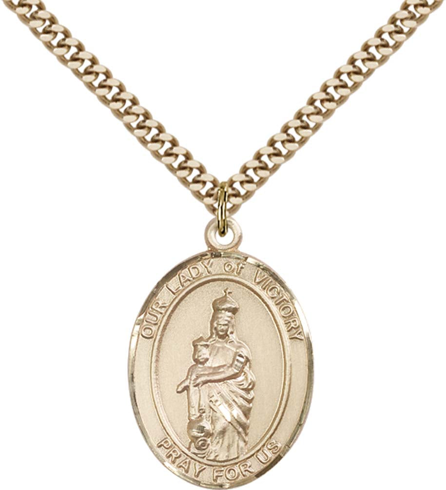 14kt Gold Filled O/L of Victory Pendant with 24 inch Gold Plate Heavy Curb Chain