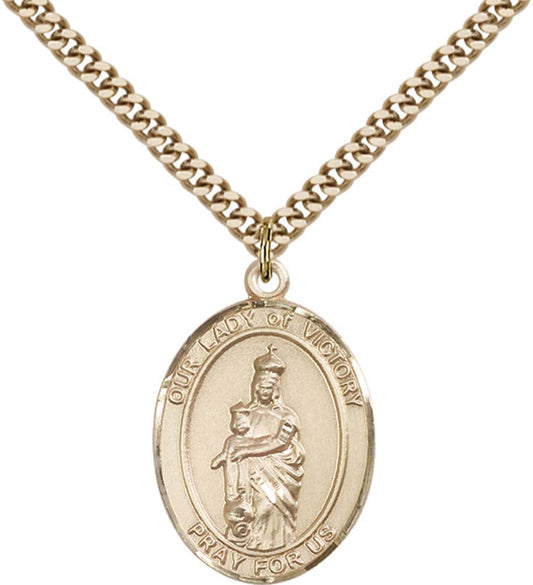 14kt Gold Filled O/L of Victory Pendant with 24 inch Gold Plate Heavy Curb Chain