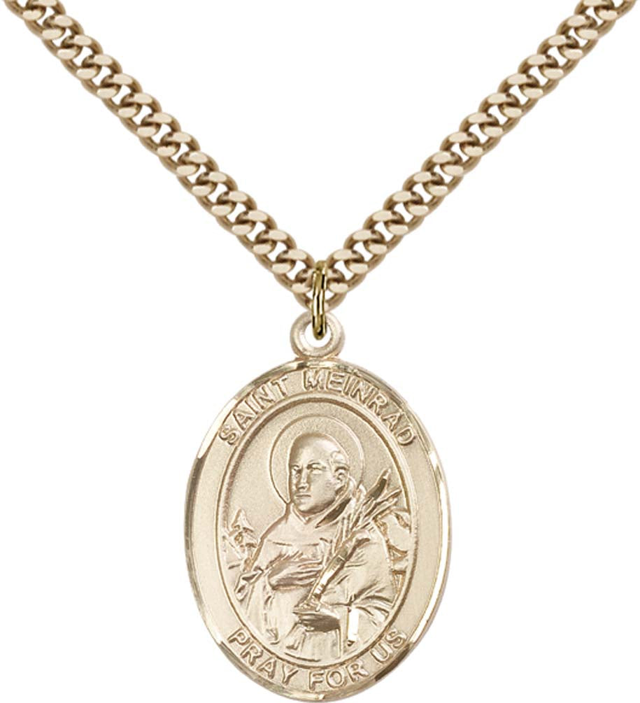 14kt Gold Filled St. Meinrad of Einsideln Pendant with 24 inch Gold Plate Heavy Curb Chain