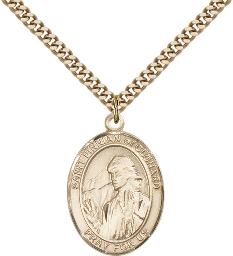 14kt Gold Filled St. Finnian of Clonard Pendant with 24 inch Gold Plate Heavy Curb Chain
