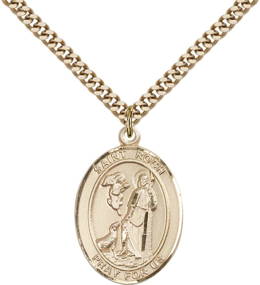 14kt Gold Filled St. Roch Pendant with 24 inch Gold Plate Heavy Curb Chain