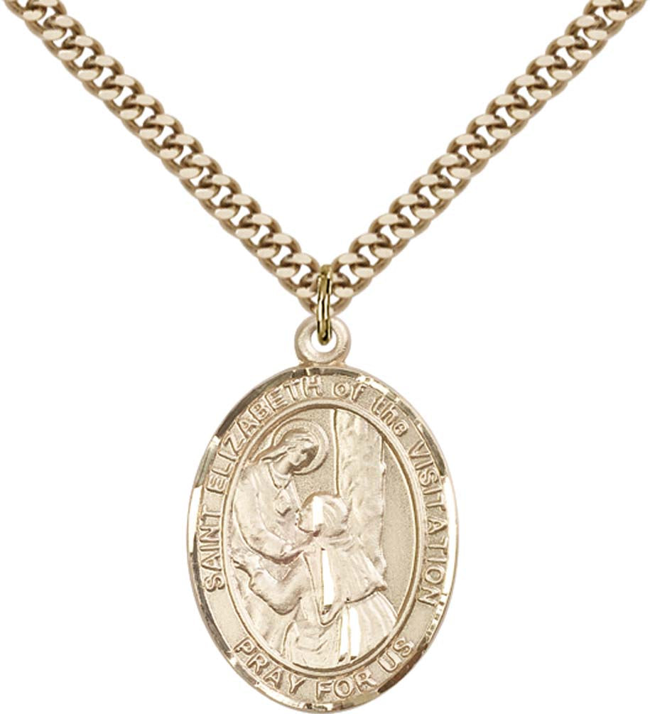 14kt Gold Filled St. Elizabeth of the Visitation Pendan with 24 inch Gold Plate Heavy Curb Chain