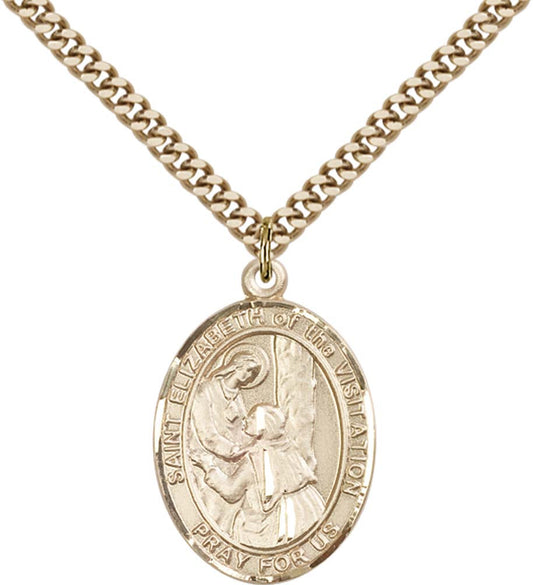 14kt Gold Filled St. Elizabeth of the Visitation Pendan with 24 inch Gold Plate Heavy Curb Chain