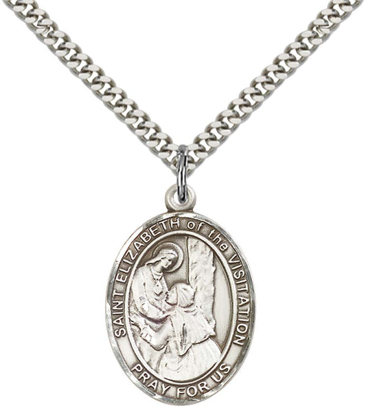 Sterling Silver St. Elizabeth of the Visitation Pe with 24 Inch Light Rhodium Heavy Curb Chain