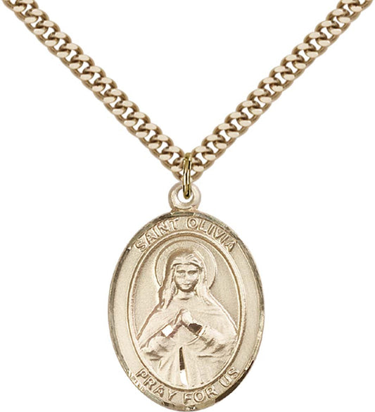 14kt Gold Filled St. Olivia Pendant with 24 inch Gold Plate Heavy Curb Chain