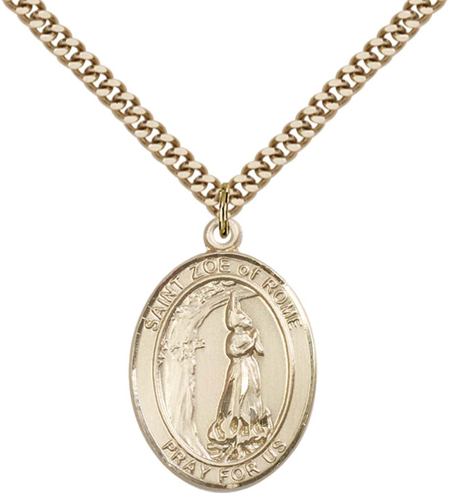 14kt Gold Filled St. Zoe of Rome Pendant with 24 inch Gold Plate Heavy Curb Chain