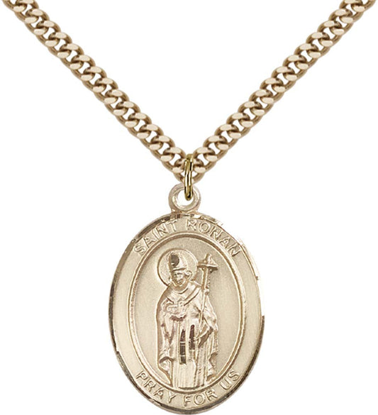 14kt Gold Filled St. Ronan Pendant with 24 inch Gold Plate Heavy Curb Chain