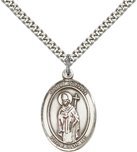 Sterling Silver St. Ronan Pendant with 24 Inch Light Rhodium Heavy Curb Chain