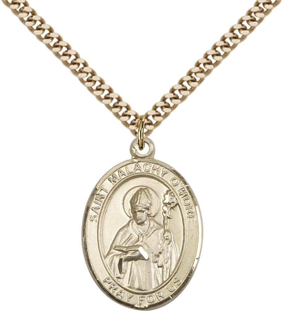 14kt Gold Filled St. Malachy O'More Pendant with 24 inch Gold Plate Heavy Curb Chain