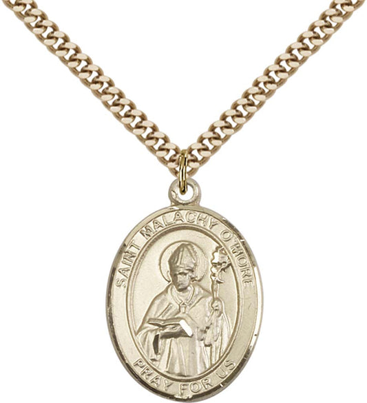 14kt Gold Filled St. Malachy O'More Pendant with 24 inch Gold Plate Heavy Curb Chain