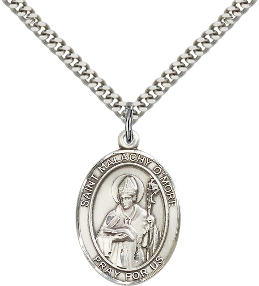 Sterling Silver St. Malachy O'More Pendant with 24 Inch Light Rhodium Heavy Curb Chain