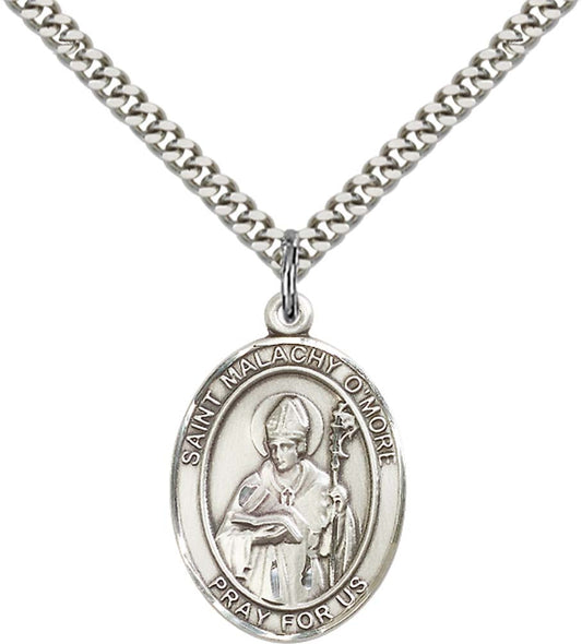 Sterling Silver St. Malachy O'More Pendant with 24 Inch Light Rhodium Heavy Curb Chain