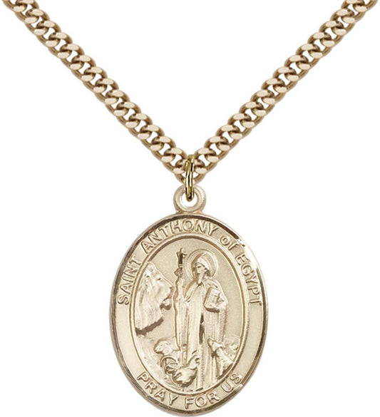 14kt Gold Filled St. Anthony of Egypt Pendant with 24 inch Gold Plate Heavy Curb Chain