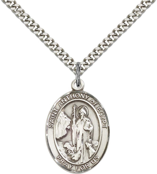 Sterling Silver St. Anthony of Egypt Pendant with 24 Inch Light Rhodium Heavy Curb Chain