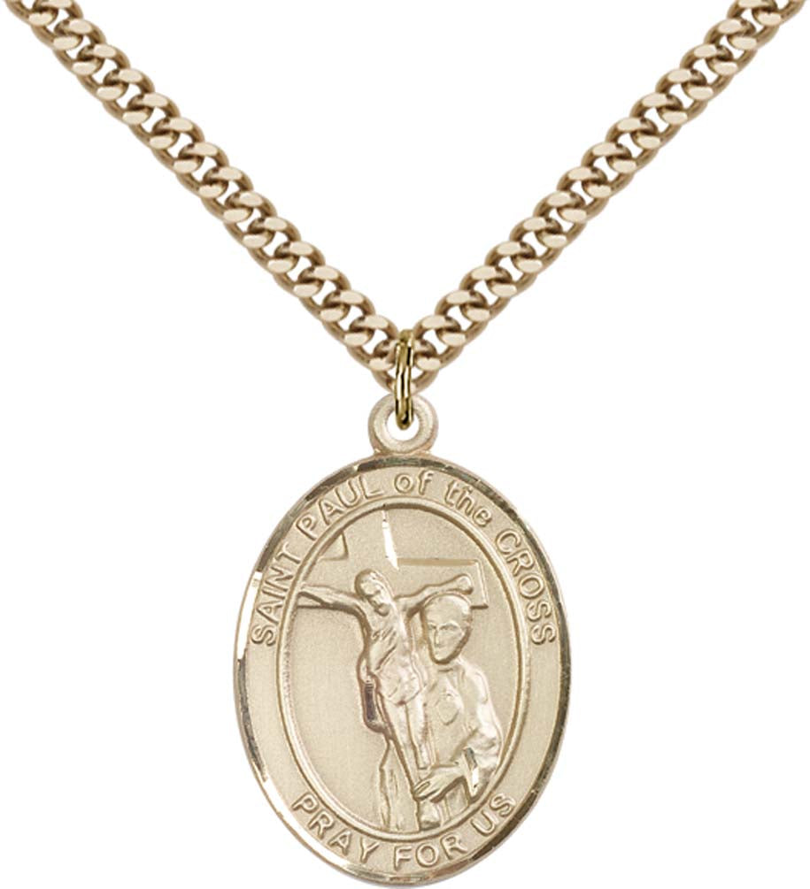 14kt Gold Filled St. Paul of the Cross Pendant with 24 inch Gold Plate Heavy Curb Chain