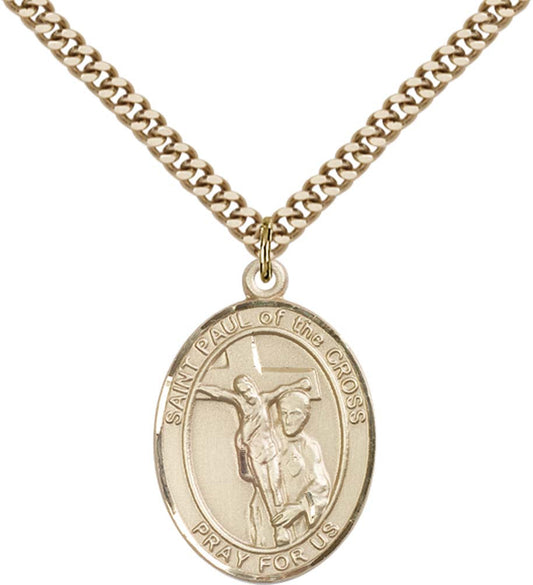 14kt Gold Filled St. Paul of the Cross Pendant with 24 inch Gold Plate Heavy Curb Chain