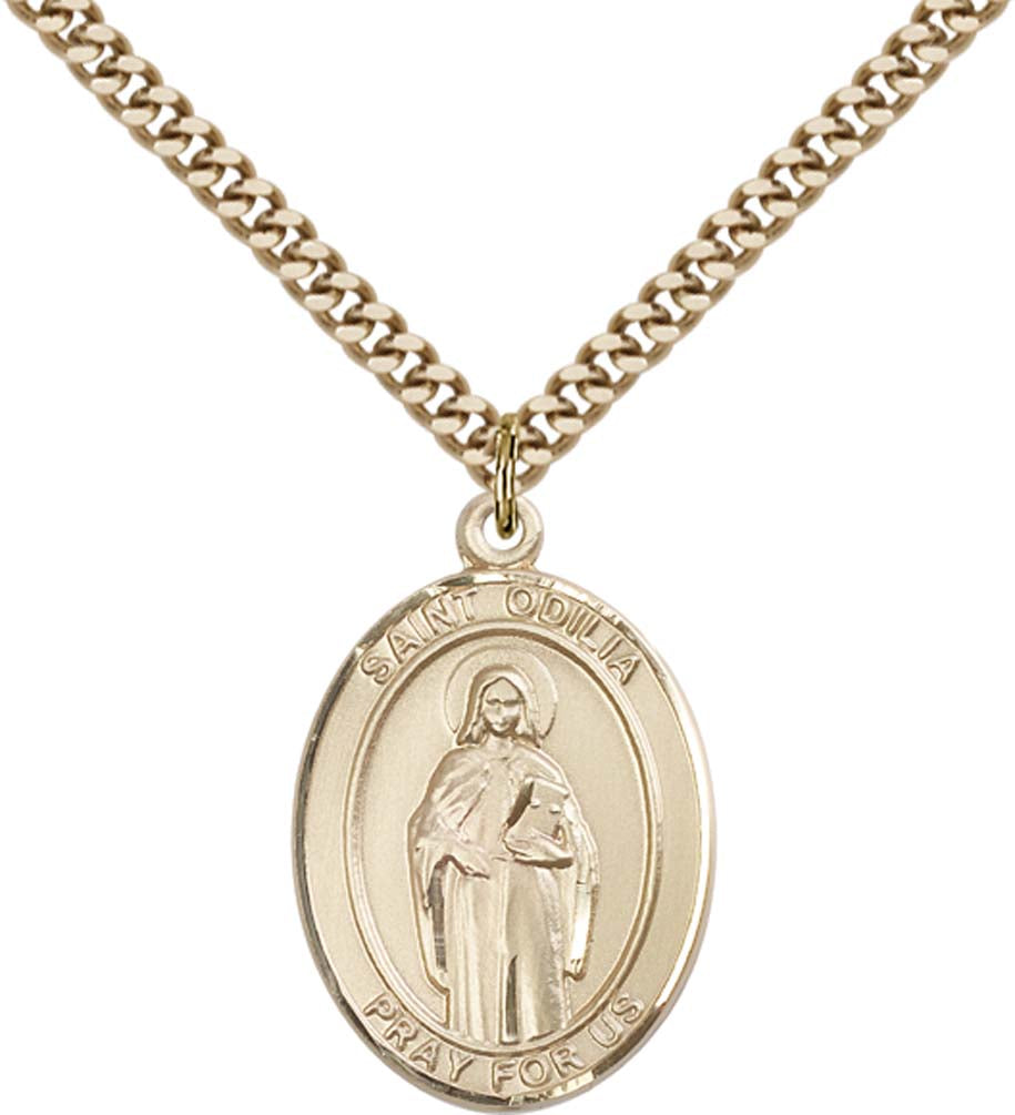 14kt Gold Filled St. Odilia Pendant with 24 inch Gold Plate Heavy Curb Chain