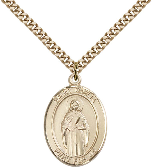 14kt Gold Filled St. Odilia Pendant with 24 inch Gold Plate Heavy Curb Chain