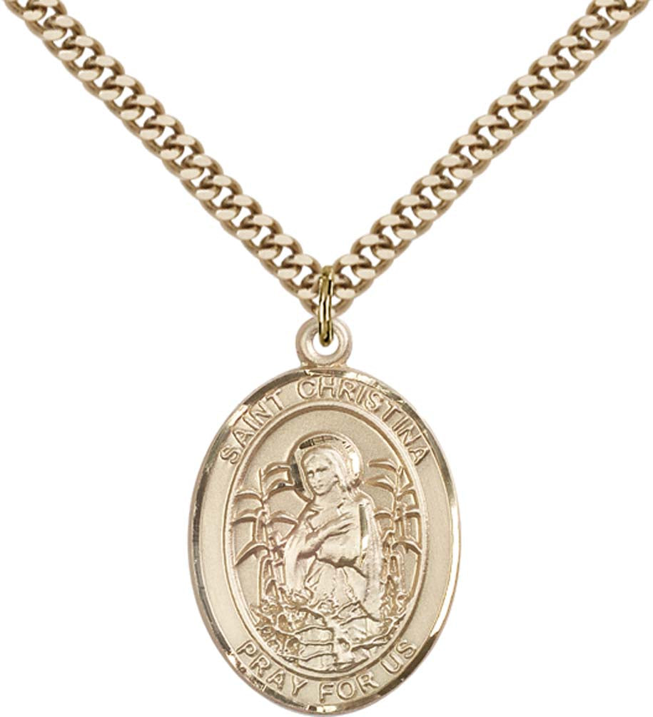14kt Gold Filled St. Christina the Astonishing Pendant with 24 inch Gold Plate Heavy Curb Chain