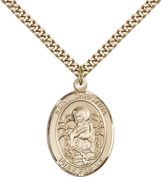 14kt Gold Filled St. Christina the Astonishing Pendant with 24 inch Gold Plate Heavy Curb Chain